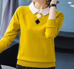 Women's Polyester Turn-Down Collar Long Sleeves Casual Sweater