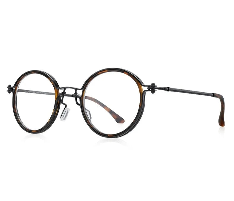 Men's Titanium Alloy Frame Full-Rim Round Shaped Trendy Glasses