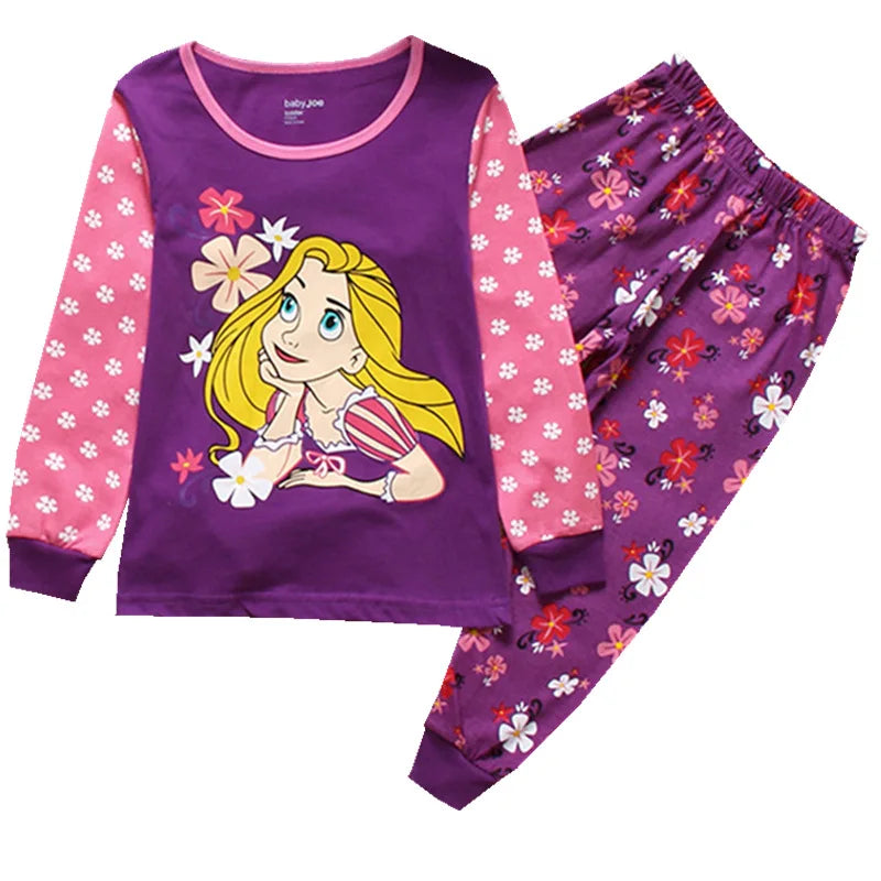 Kid's Girl Cotton O-Neck Long Sleeve Trendy Sleepwear Pajamas Set