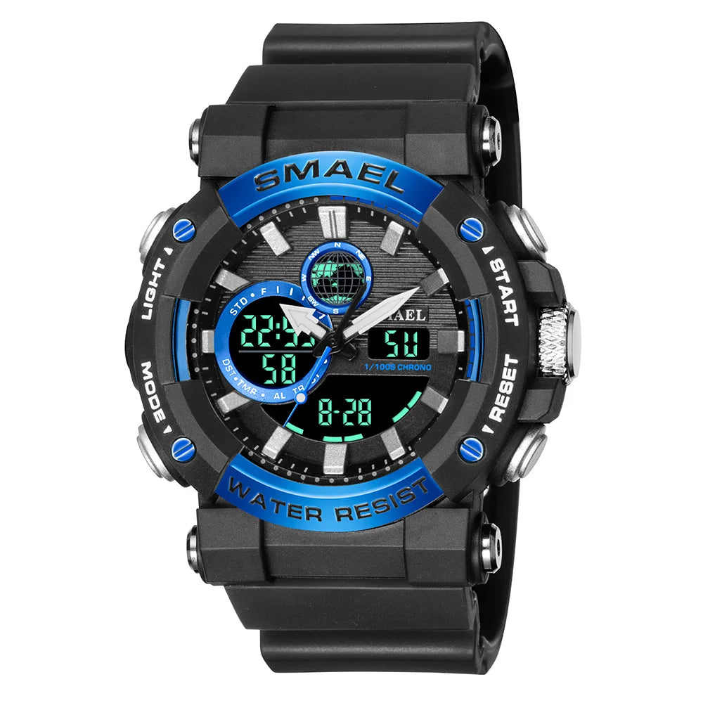 Men's Plastic Case Buckle Clasp Round Shape Digital Quartz Watch