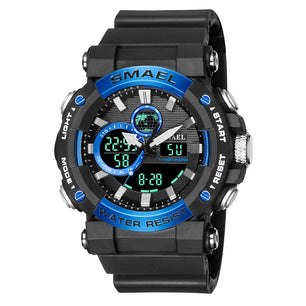 Men's Plastic Case Buckle Clasp Round Shape Digital Quartz Watch