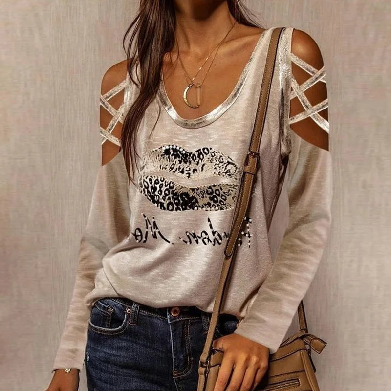 Women's Polyester V-Neck Long Sleeves Casual Wear Printed Blouse