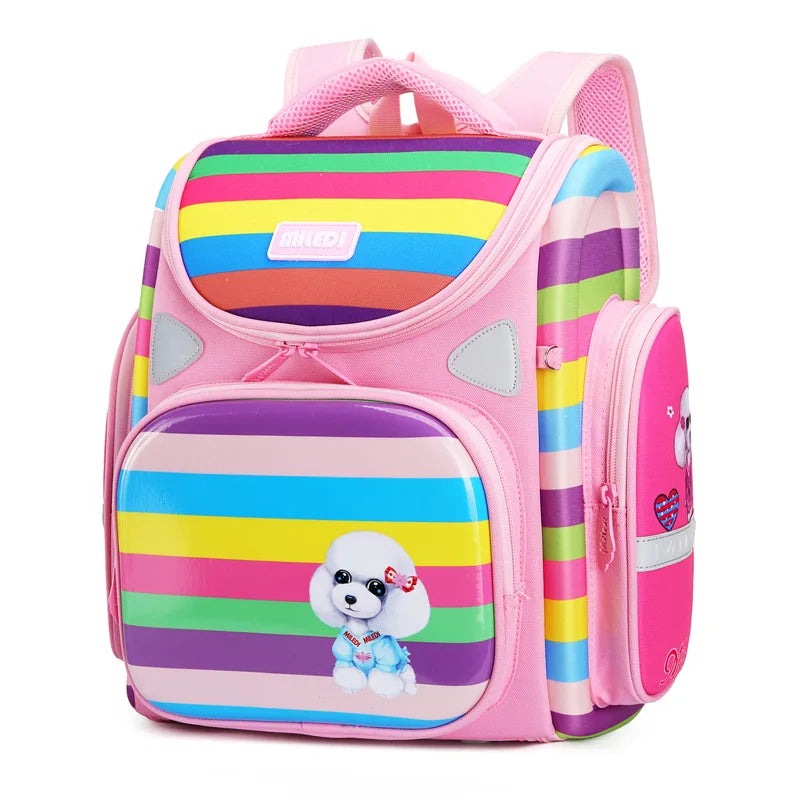 Kid's Nylon Zipper Closure Rainbow Pattern Trendy School Backpack