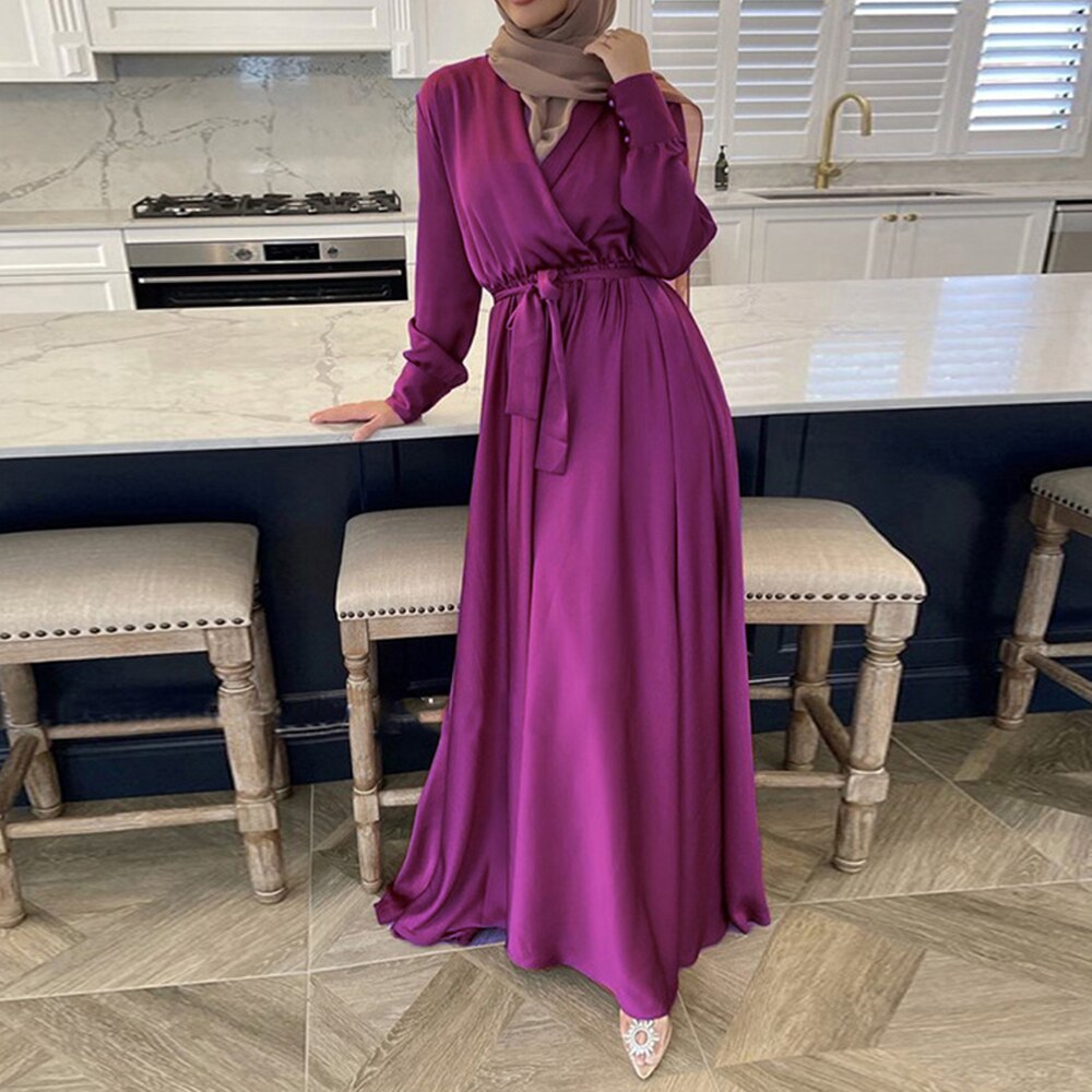 Women's Arabian V-Neck Polyester Full Sleeves Casual Wear Dress