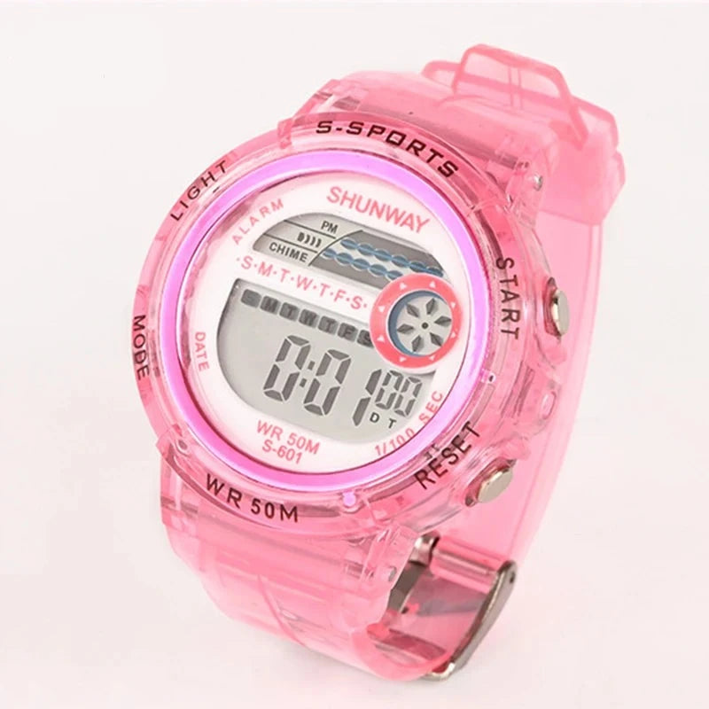 Kid's Alloy Frame Round Shaped Waterproof Trendy Sports Watch