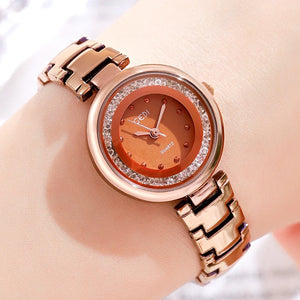 Women's Stainless Steel Round Shaped Rhinestone Quartz Watch