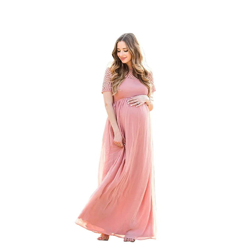 Women’s Polyester O-Neck Short Sleeves Solid Maternity Dress