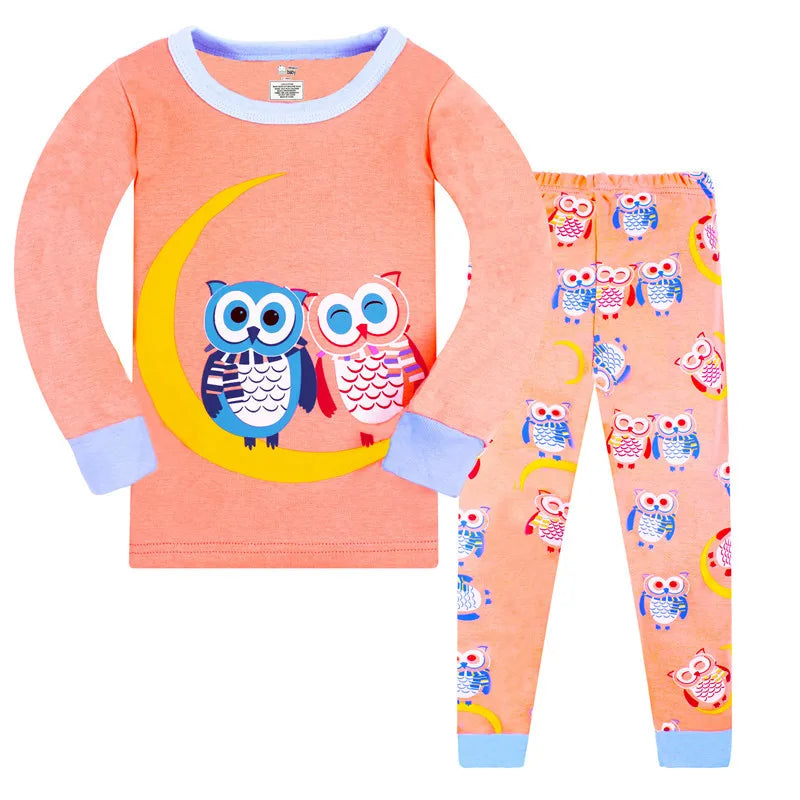 Kid's Girl Spandex O-Neck Long Sleeve Cartoon Sleepwear Set