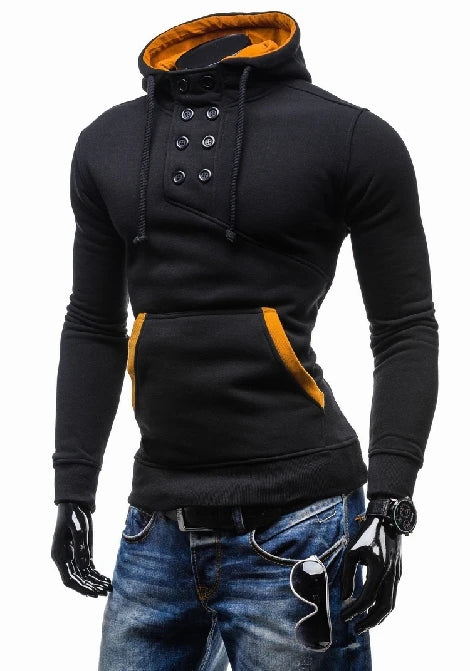 Men's Polyester Long Sleeves Solid Pattern Casual Hooded Jacket