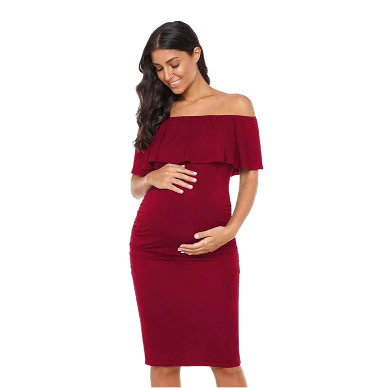 Women’s Cotton Square-Neck Short Sleeves Solid Maternity Dress