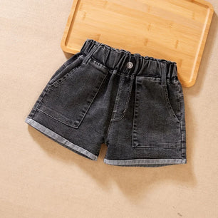 Kid's Cotton Mid Waist Elastic Closure Casual Wear Denim Shorts