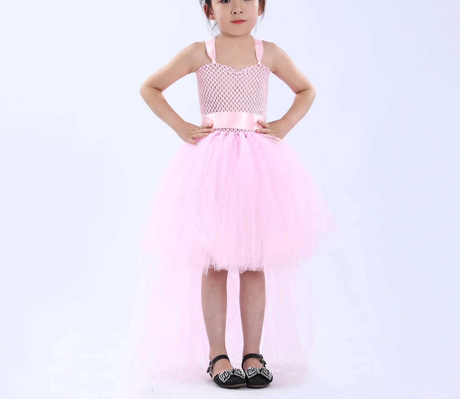 Kid's Mesh Sweetheart-Neck Sleeveless Sequined Pattern Dress