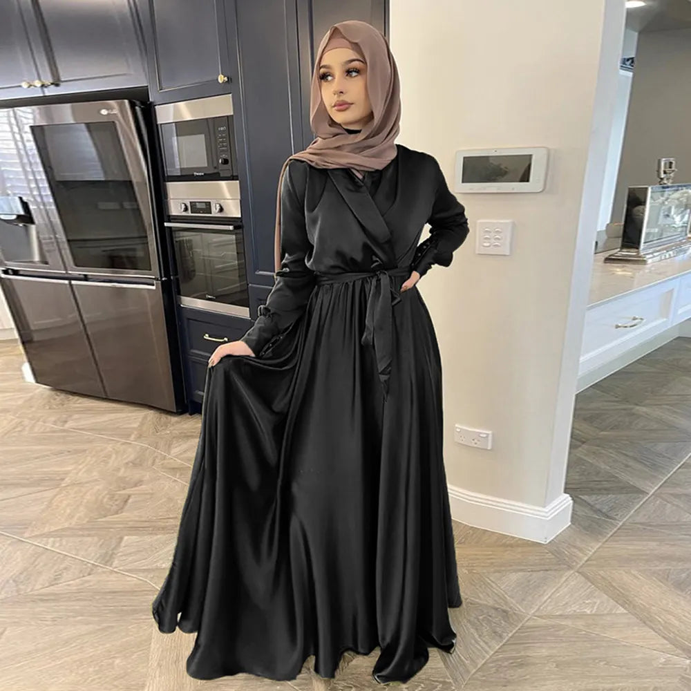 Women's Arabian Polyester Full Sleeve Pleated Casual Wear Dress