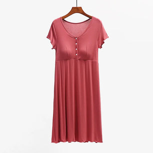 Women's Viscose V-Neck Short Sleeves Pleated Maternity Dress