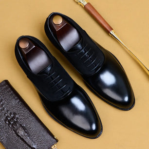 Men's Genuine Leather Pointed Toe Lace-Up Closure Formal Shoes