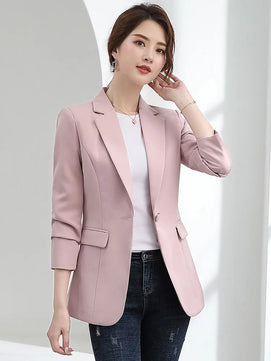 Women's Notched Collar Full Sleeve Single Button Casual Blazer