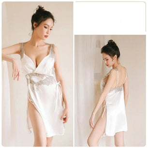 Women's Polyester V-Neck Sleeveless Patchwork Nightwear Dress