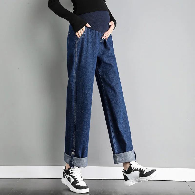 Women's Polyester High Waist Button Fly Closure Maternity Trouser