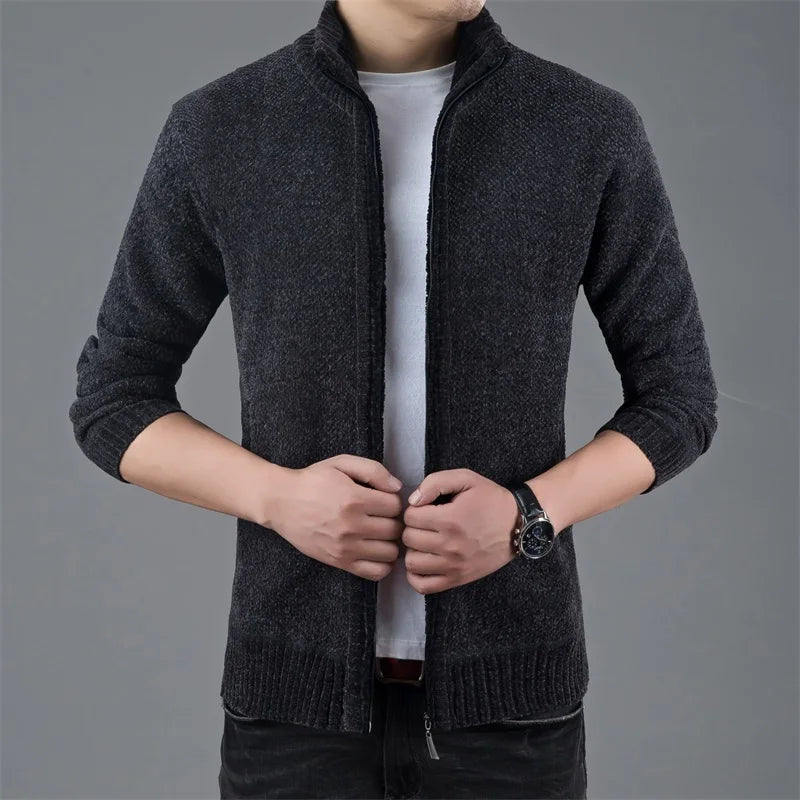 Men's Polyester Stand Collar Long Sleeves Solid Pattern Jacket