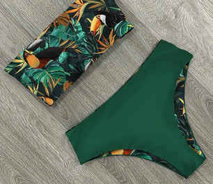 Women's Polyester Low Waist Swimwear Printed Sexy Bikini Set