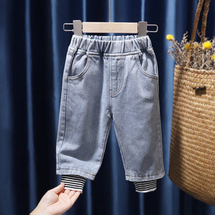 Kid's Cotton Mid Elastic Waist Closure Denim Casual Wear Pants