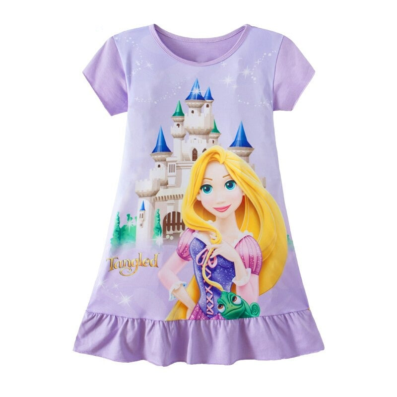 Kid's O-Neck Cotton Short Sleeves Cartoon Pattern Nightgowns