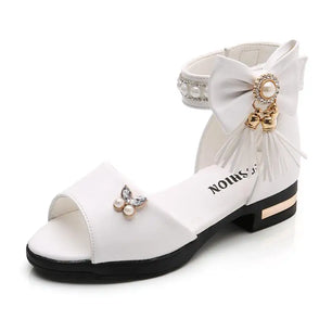 Kid's PU Peep Toe Rhinestone Pattern Hook Loop Closure Sandals