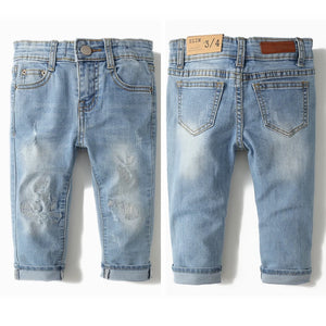 Kid's Cotton Mid Waist Zipper Fly Closure Casual Wear Denim Pants