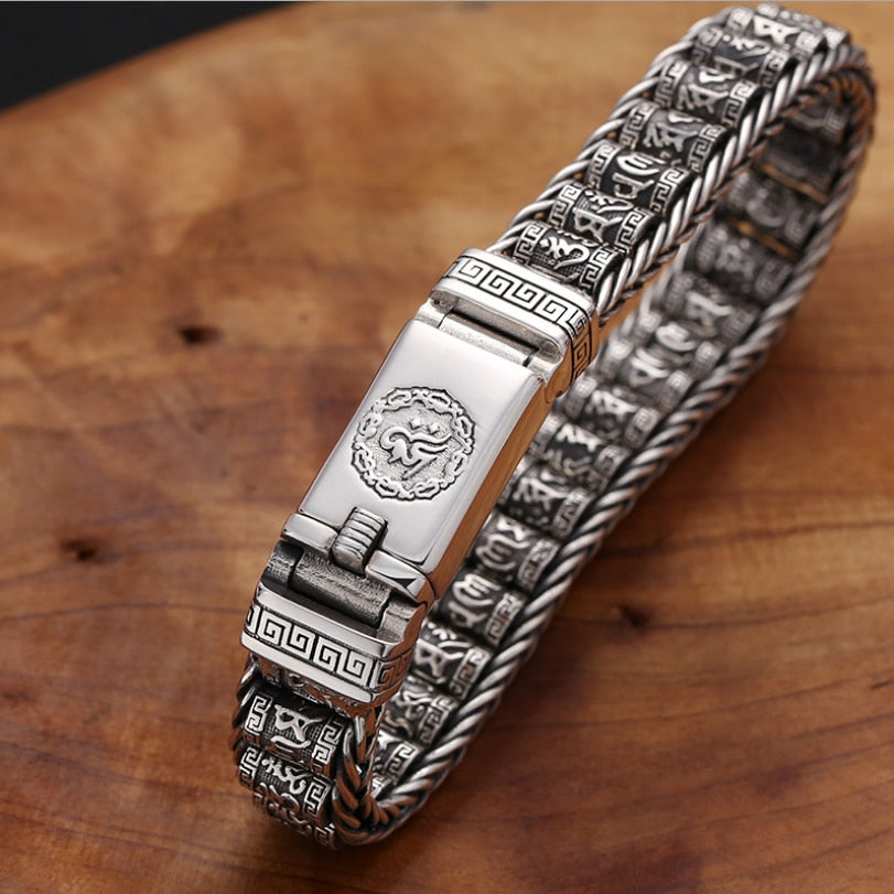 Men's 100% 925 Sterling Silver Geometric Pattern Trendy Bracelet