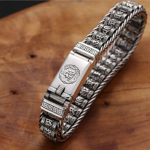 Men's 100% 925 Sterling Silver Geometric Pattern Vintage Bracelet