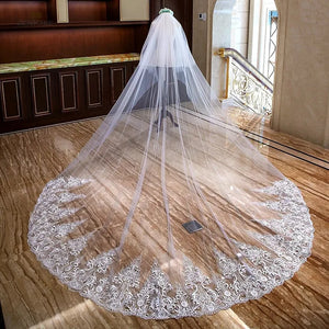 Women's Polyester Applique Edge Two-Layer Embroidery Bridal Veils