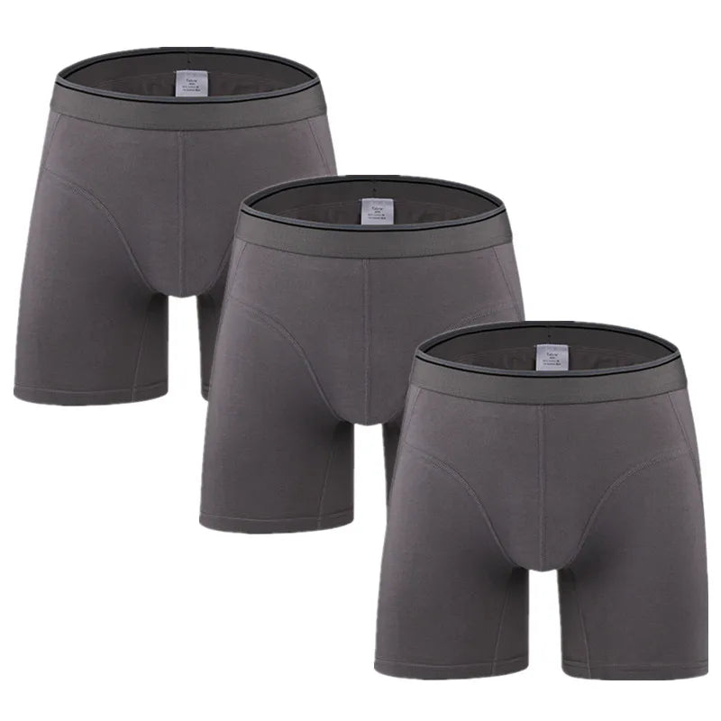 Men's 3 Pcs Cotton Breathable Solid Pattern Underwear Boxer Shorts