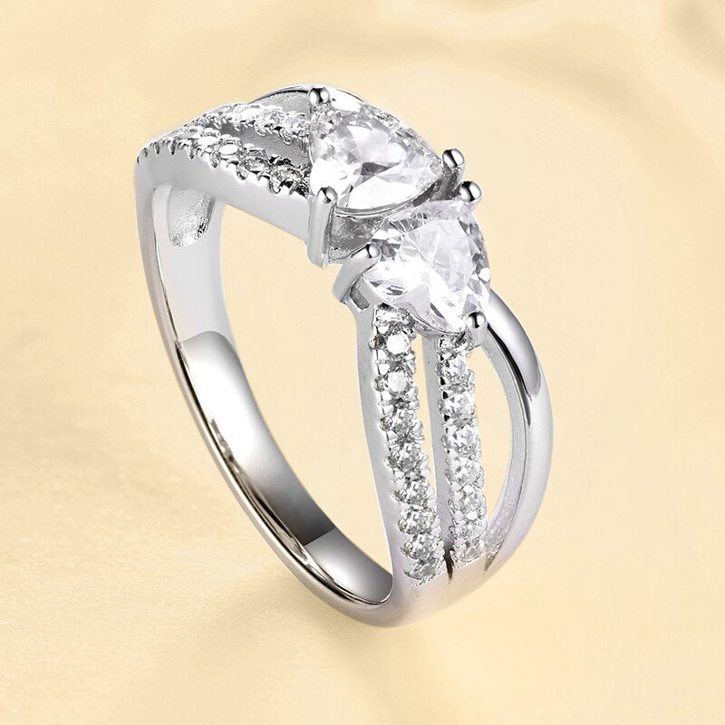 Women's 100% 925 Sterling Silver Heart Zirconia Wedding Ring