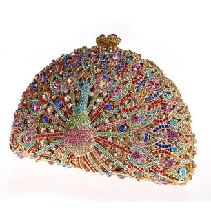 Women's Metallic Hasp Closure Peacock Pattern Wedding Clutch