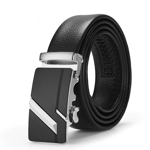 Men's Genuine Leather Strap Alloy Automatic Buckle Plain Belt