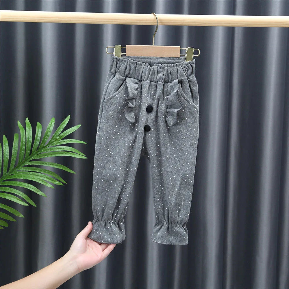 Kid's Girl Cotton Mid Elastic Waist Closure Casual Wear Trousers