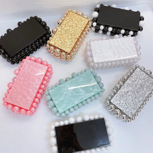 Women's Acrylic Hasp Closure Sequined Luxury Bridal Wedding Clutch