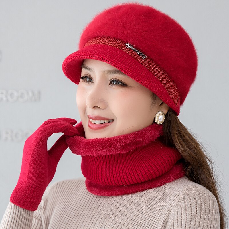 Women's Rabbit Fur Solid Pattern Casual Wear Winter Beanies Cap