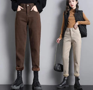 Women's Cotton High Elastic Waist Plain Pattern Casual Pants