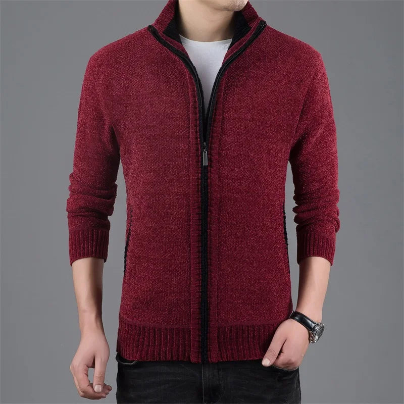 Men's Polyester Stand Collar Long Sleeves Solid Pattern Jacket