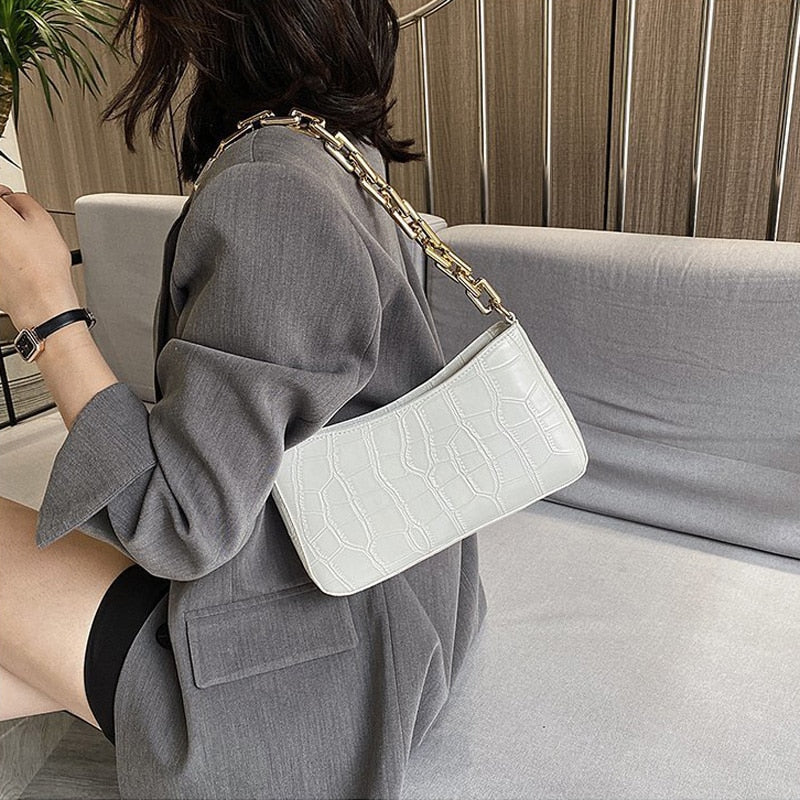 Women's PU Zipper Closure Stone Pattern Luxury Shoulder Bag