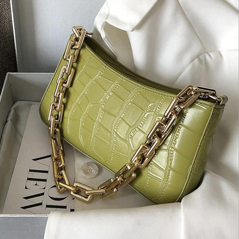 Women's PU Zipper Closure Stone Pattern Luxury Shoulder Bag