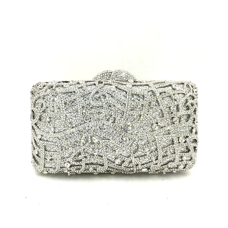 Women's Metallic Hasp Closure Rhinestone Evening Wedding Clutch