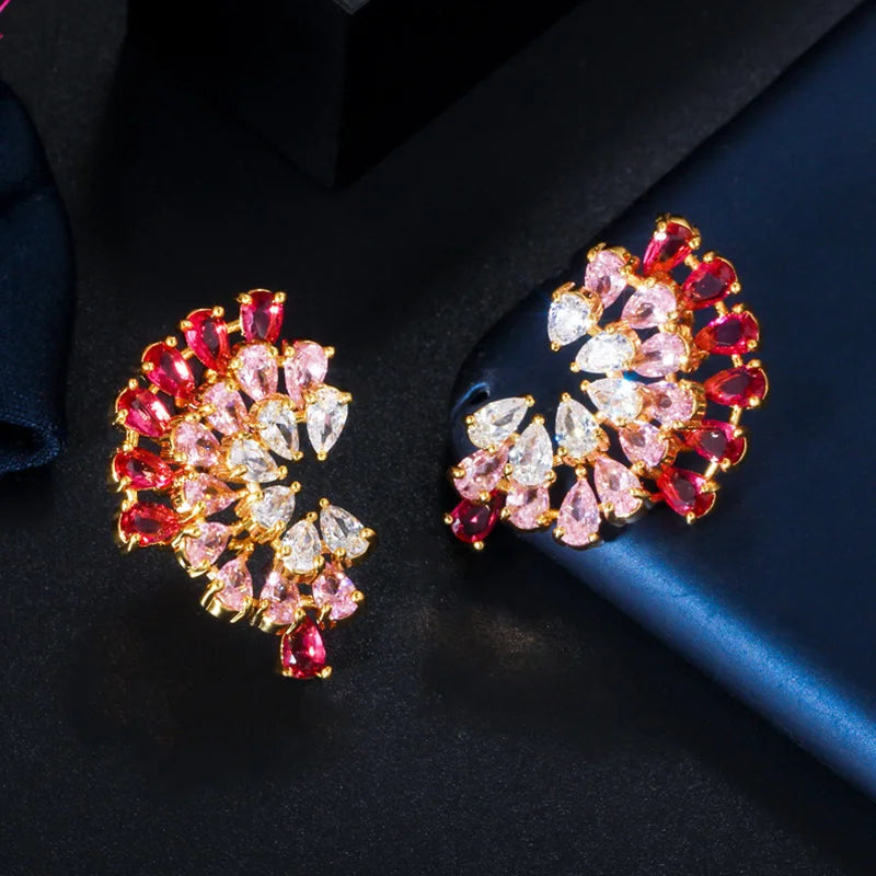 Women's Copper Cubic Zirconia Trendy Bridal Wedding Stud Earrings