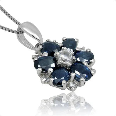 Women's 100% 925 Sterling Silver Sapphire Flower Shaped Necklace