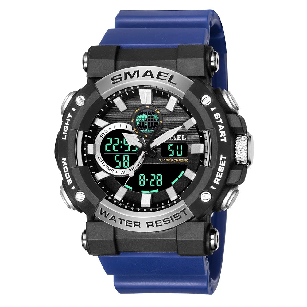 Men's Plastic Case Buckle Clasp Round Shape Digital Quartz Watch