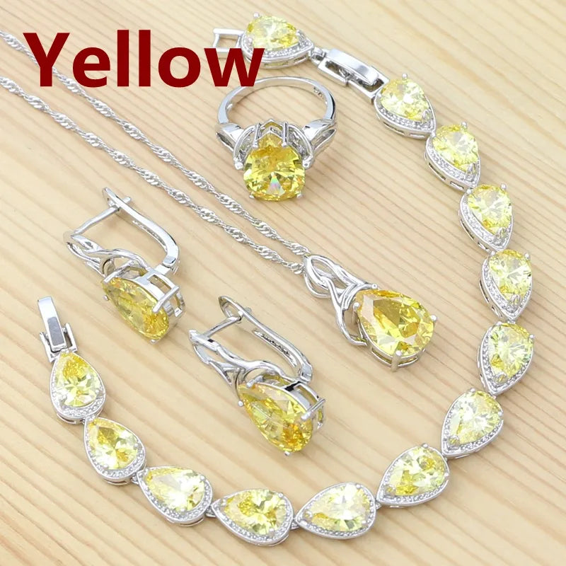 Women's 100% 925 Sterling Silver Zircon Water Drop Jewelry Sets