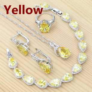 Women's 100% 925 Sterling Silver Zircon Water Drop Jewelry Sets