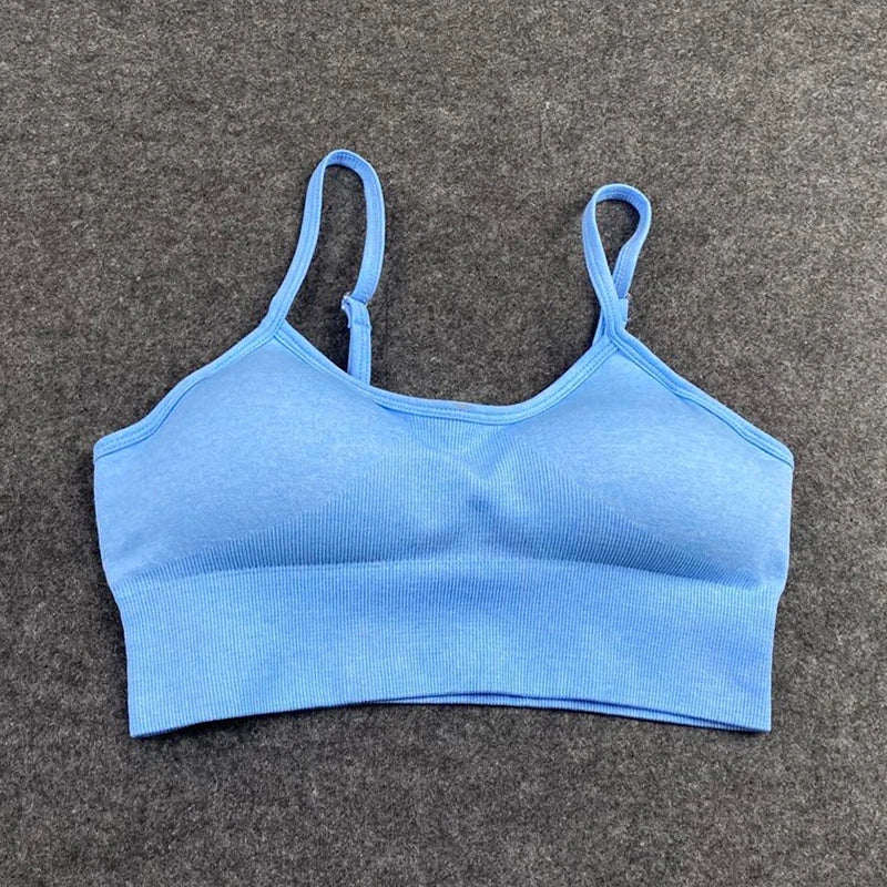 Women's Polyester V-Neck Sleeveless Push Up Seamless Workout Tops