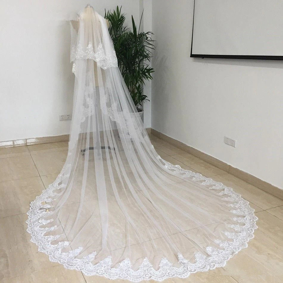 Women's Polyester Applique Edge Two-Layer Bridal Wedding Veils